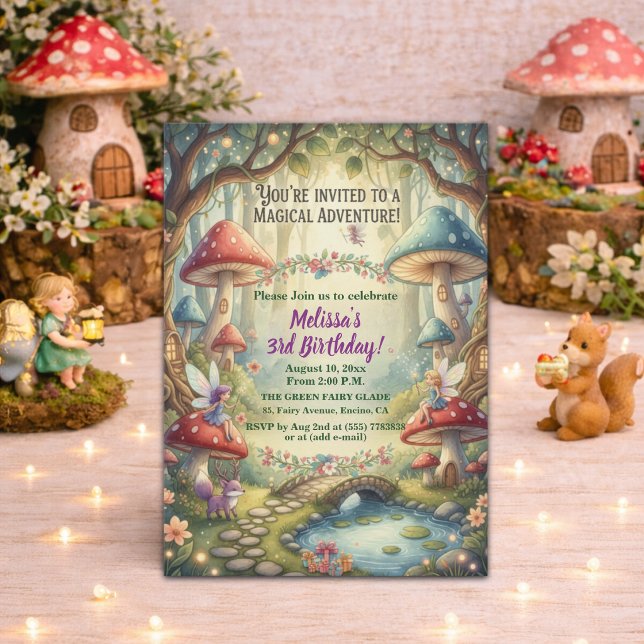 Convites Enchanted Forest Fairies 3rd Birthday Party (Criador carregado)