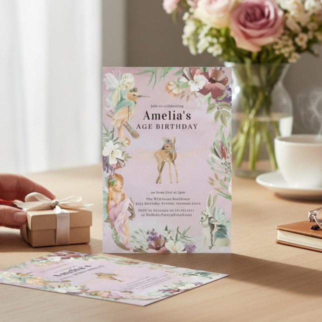 Convites Enchanted Forest Fairy Birthday Party Invite (Criador carregado)