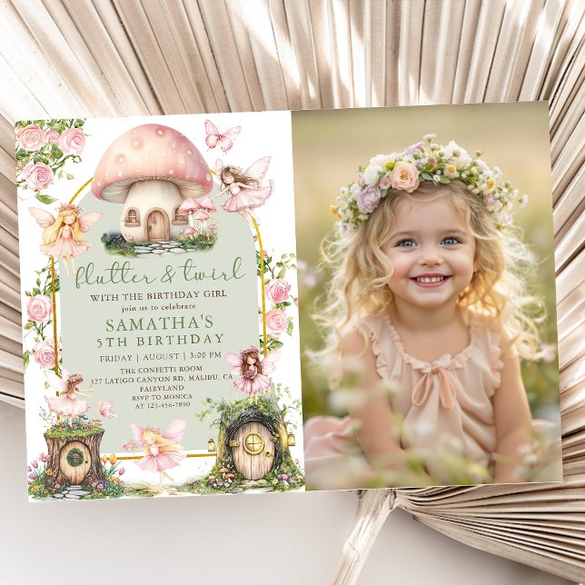 Convites Enchanted Forest Fairy Birthday Photo Invitation (Criador carregado)