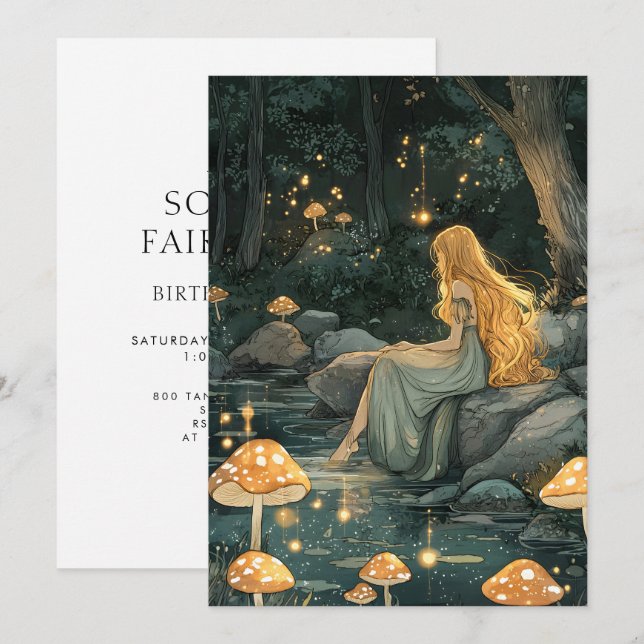 Convites Enchanted Forest Fairy First Birthday  (Frente/Verso)