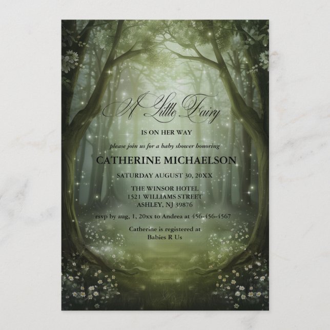 Convites Enchanted Forest Fairy Girl Baby Shower Invitation (Frente)