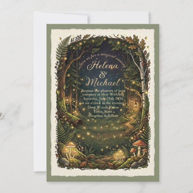 Convites Enchanted Forest Firefly Wedding Invitation (Frente)