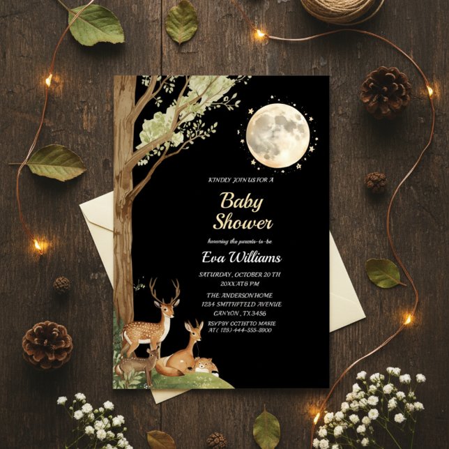 Convites Enchanted Forest Moonlight Deer Baby Shower  (Criador carregado)