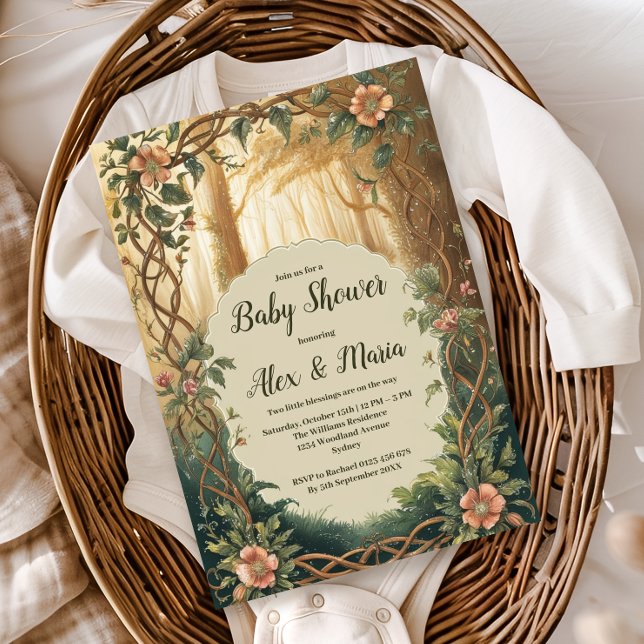 Convites Enchanted Forest Twins Baby Shower (Criador carregado)