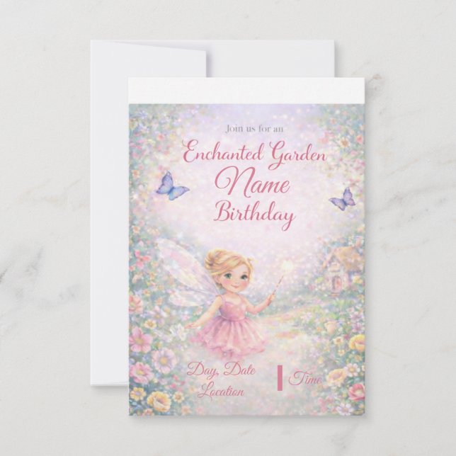 Convites Enchanted Garden Fairy Birthday Invitations (Frente)