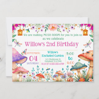 Convites Enchanted Garden Mushroom Birthday Party Invite