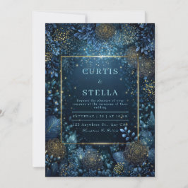 Convites Enchanted Midnight Gold Floral Wedding