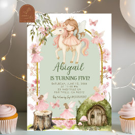 Convites Enchanted Pink Fairy and Unicorns Forest Birthday