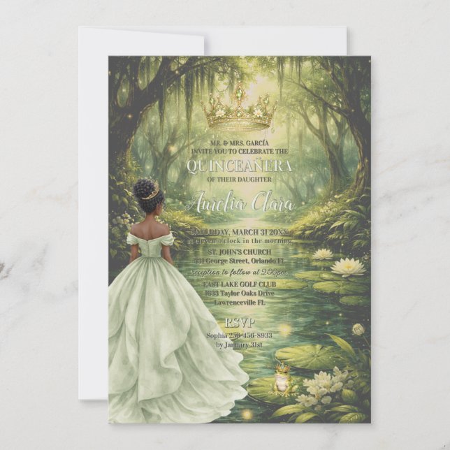 Convites Enchanted Princess & Frog Fairytale Quinceañera  (Frente)