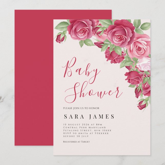 Convites Enchanted Rose Garden Baby Shower Invitation (Frente/Verso)