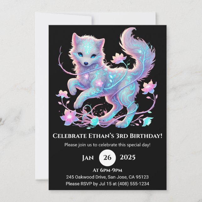 Convites Enchanted Spirit Wolf Birthday (Frente)