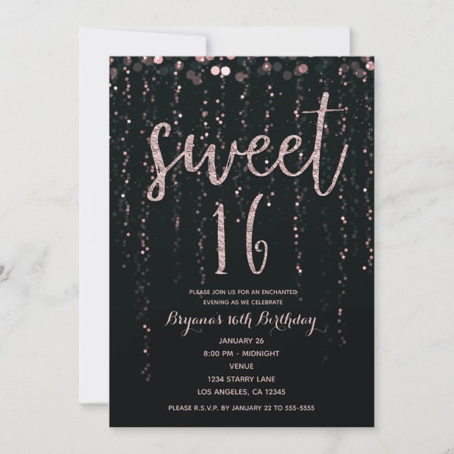 Convites Enchanted Star Lights Rosa Dourado Blush Sweet 16 (Frente)