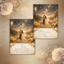 enchanted Starry Night Lake Blue & Gold Wedding