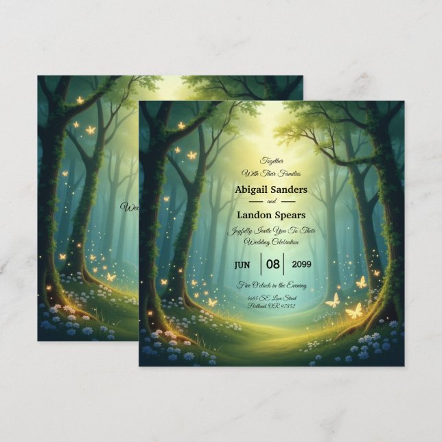 Convites Enchanted Sunlit Summer Grove Wedding (Frente/Verso)