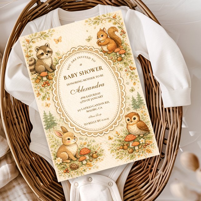 Convites Enchanted Woodland Animals Baby Shower (Criador carregado)