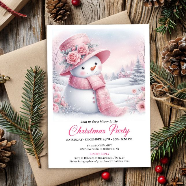Convites Enchanting Pink Snowman Editable Christmas Invite  (Enchanting Pink Snowman Editable Christmas Invite Download)