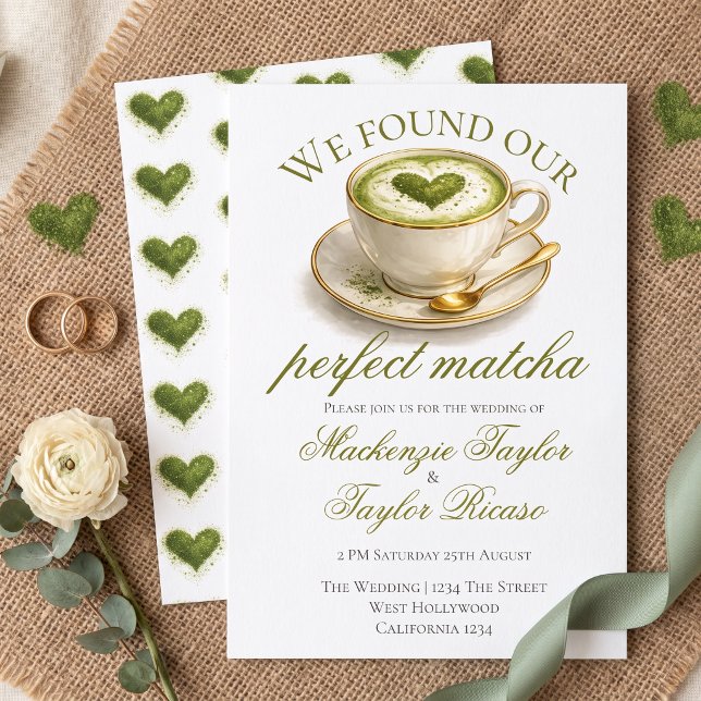 Convites Encontramos Nosso Casamento Perfeito de Matcha (We Found Our Perfect Matcha Wedding Invitation by Ricaso. A fun, modern Japanese Tea themed invite)