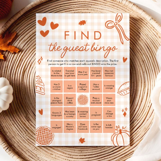 Convites Encontre o Convidados do Bingo no Chá de Bebê com  (Fall Gingham Find the Guest Bingo Baby Shower Game)