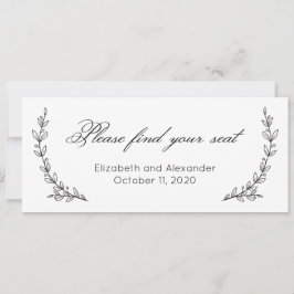 Convites Encontre seu assento. Casamento simples floral. Bo