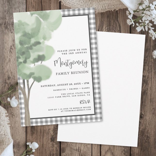 Convites Encontro da Família da Árvore Xadrez (Gingham Tree Family Reunion Invitation )