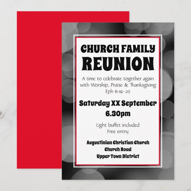 Convites Encontro de Família da Igreja com Bokeh Cinza Pers (Frente/Verso)