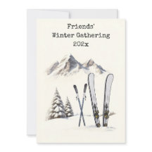 Encontro de Família Montanha de Neve Esqui Aquarel