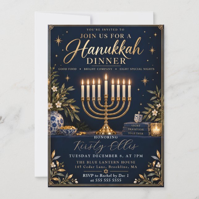 Convites Encontro de Jantar de Hanukkah (Frente)
