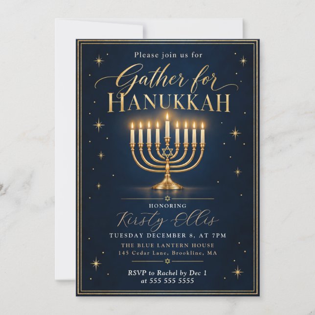 Convites Encontro de Jantar de Hanukkah (Frente)