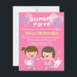 Convites Encontro de Meninas Fofas Festa de Aniversário Son<br><div class="desc">Convide seus convidados a trazer seus pijamas, travesseiro e saco de dormir para uma divertida festa de aniversário com pernoite! Vai ser uma noite de bate-papo entre meninas e muita diversão! O design apresenta duas meninas fofas, uma de rabo de cavalo e segurando um travesseiro enquanto a outra com um...</div>