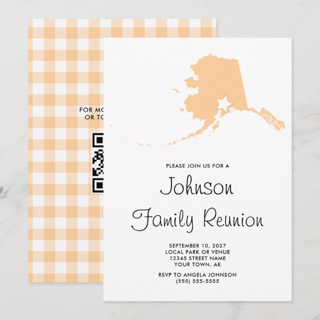Convites Encontro Familiar Peach Alaska (Frente/Verso)