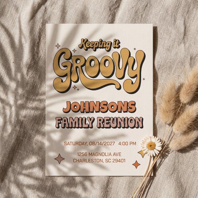 Convites Encontro Familiar Retro Boho 'Mantendo o Groovy' (Criador carregado)