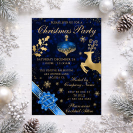 Convites Enfeite Azul e Dourado e Festa de Natal com Fita
