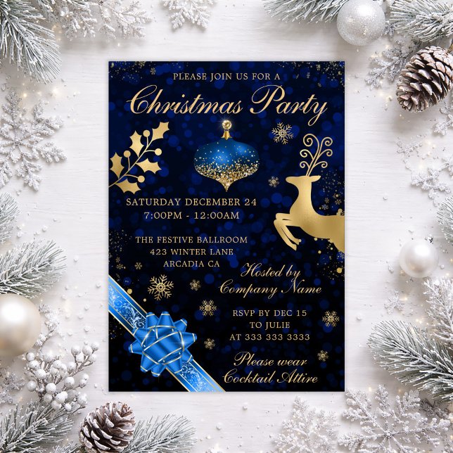 Convites Enfeite Azul e Dourado e Festa de Natal com Fita (Criador carregado)