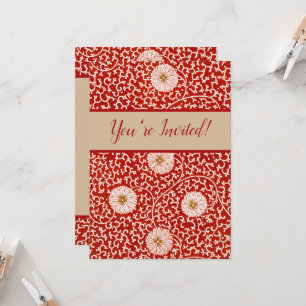 Convites Enfeite Chinês Owen Jones Floral Vermelho Branco