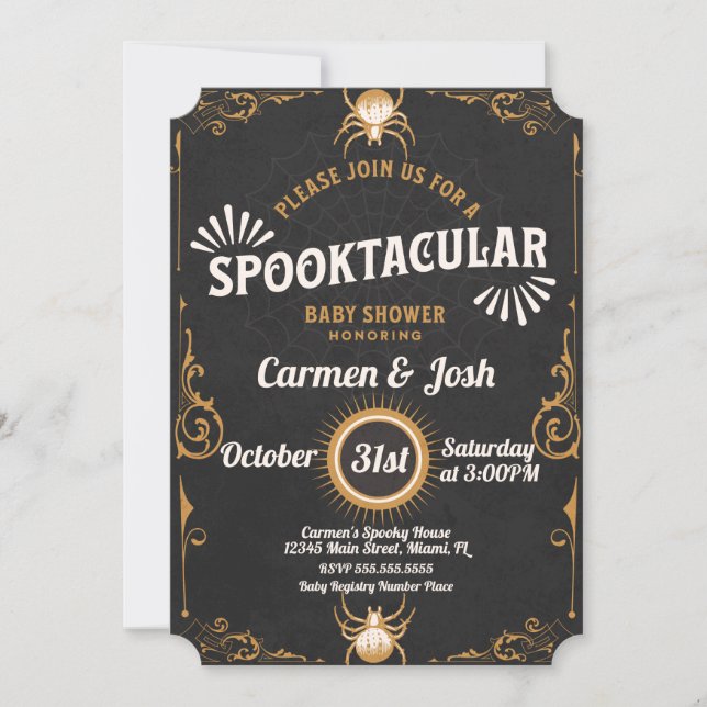 Convites Enfeite de Aranha de Halloween Baby Shower (Frente)