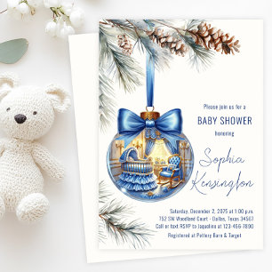 Convites Enfeite de árvore de Natal azul para chá de bebê