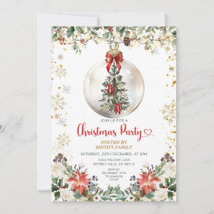 Convites Enfeite de festa de Natal com laço vermelho Floral