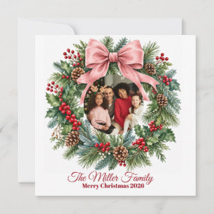Convites Enfeite de Foto de Natal com Laço Rosa Coquette