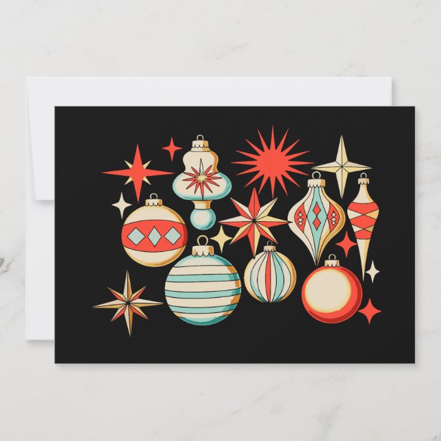 Convites Enfeite de Natal Moderno Retro Alegre e Brilhante (Frente)
