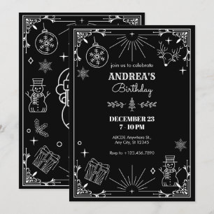 Convites Enfeite de natal preto art déco