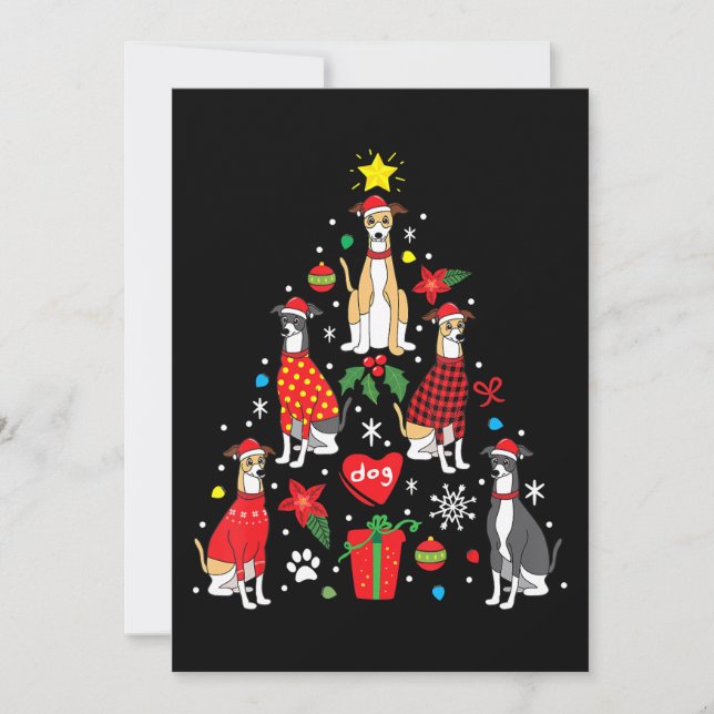 Convites Enfeite de Natal Whippet Árvore Mamãe Papai Cachor (Frente)