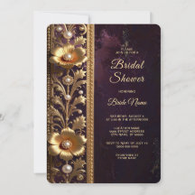 Enfeite Floral Dourado com Pérolas para Chá de Noi