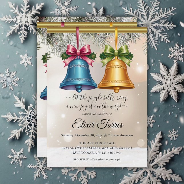 Convites Enfeite Moderno de Natal Jingle Bells para Chá de  (Criador carregado)
