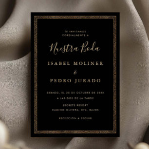 Convites Enfeite Preto e Dourado Vintage Nossa Boda Casamen