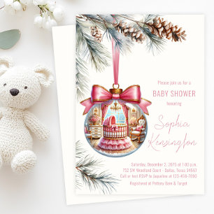 Convites Enfeite Rosa Elegante Chuvada de Bebê de Natal