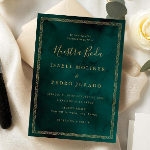 Convites Enfeite Verde Dourado Vintage Nossa Boda Casamento