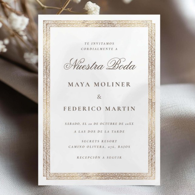 Convites Enfeite Vintage Dourado & Creme Nuestra Boda Casam (Criador carregado)