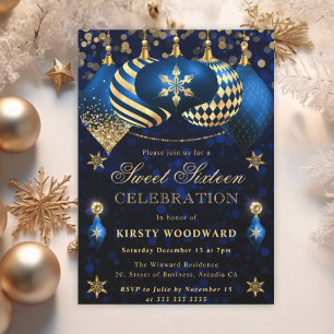 Convites Enfeites Brilhantes Azul e Dourado Sweet Sixteen
