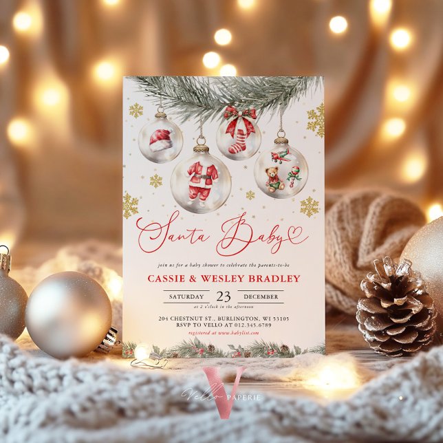 Convites Enfeites de Flocos de Neve Natal Santa Chá de Bebê (Criador carregado)