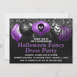 Convites Enfeites de Halloween Roxo Preto Festa de Fantasia